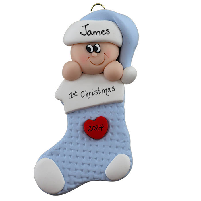 Baby Stocking Christmas Ornament - Blue