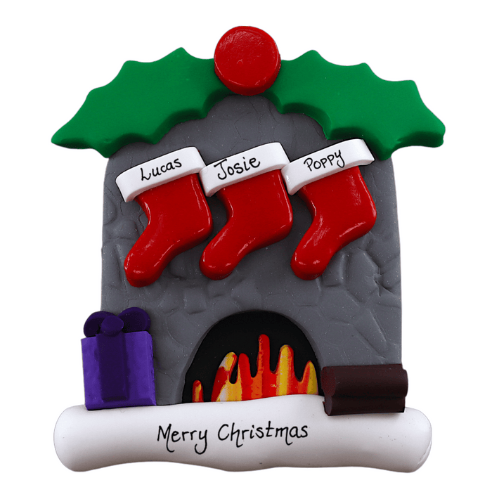 Fireplace Family of 3 Christmas Ornament