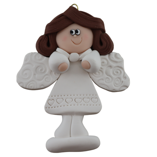 Angel wearing white with brown hair ornament.