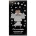 Angel wearing white with black hair ornament, on display backing card.