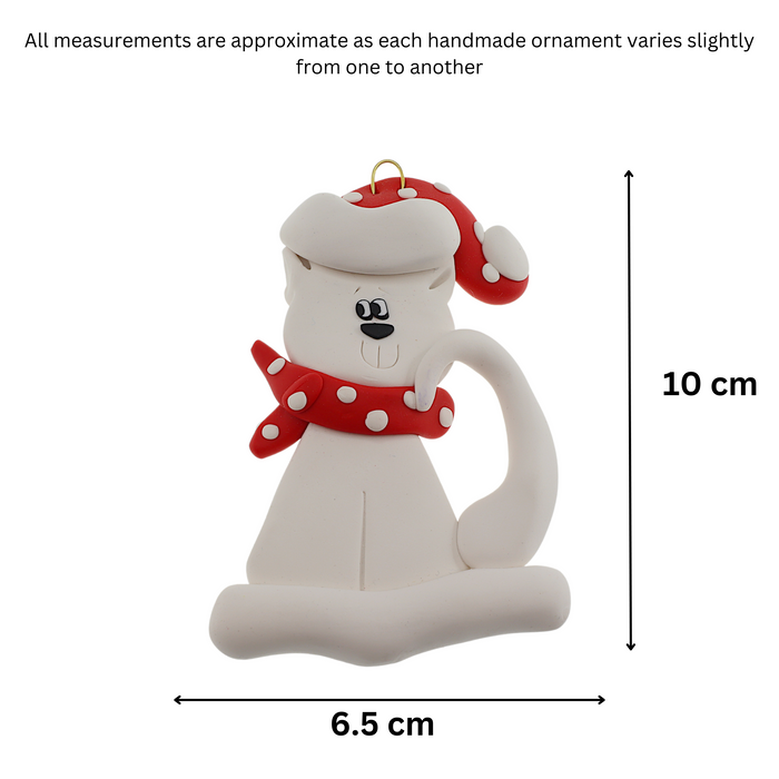 Cat with Polka Dot Scarf Ornament - White Ornamentopia