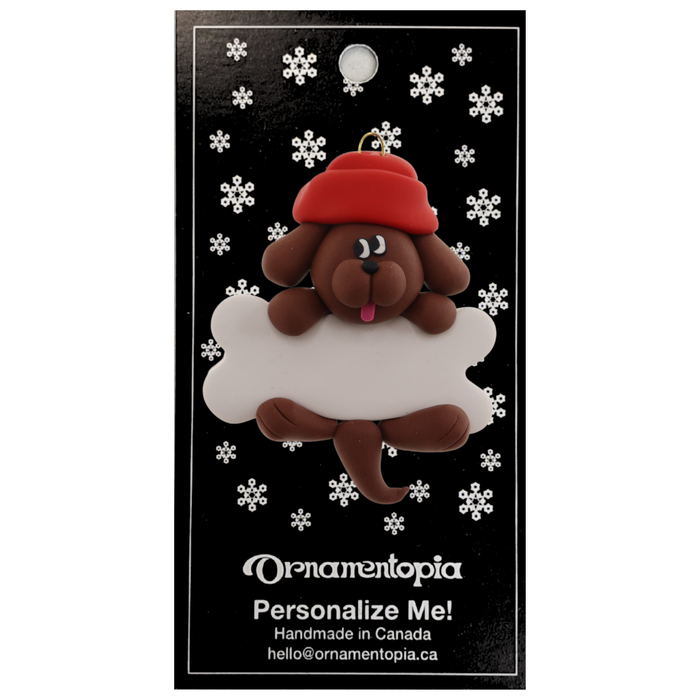 Dog Hanging on Bone Christmas Ornament - Brown