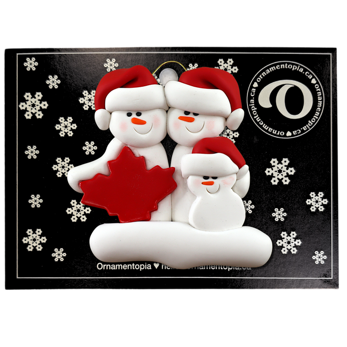 Maple Leaf Snowmen Family of 3 Christmas Ornament