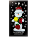 Ornament of white snowman in red hat holding various fruits, on display backing card.