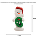 Ornament of white snowman in red hat holding a mini grass green with a golf ball and a flagstick, graphed to show size (4x9cm).