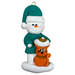 Ornament of snowman in a green shirt and hat with orange cat in Christmas. hat.