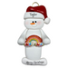 White snowman with small rainbow and red festive hat ornament, personalized with name.